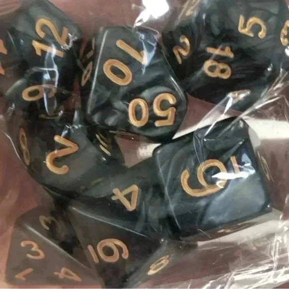 Two 7 Packs D&D Dungeons and Dragons Die Dice Sets Black & Green - Picture 2 of 4